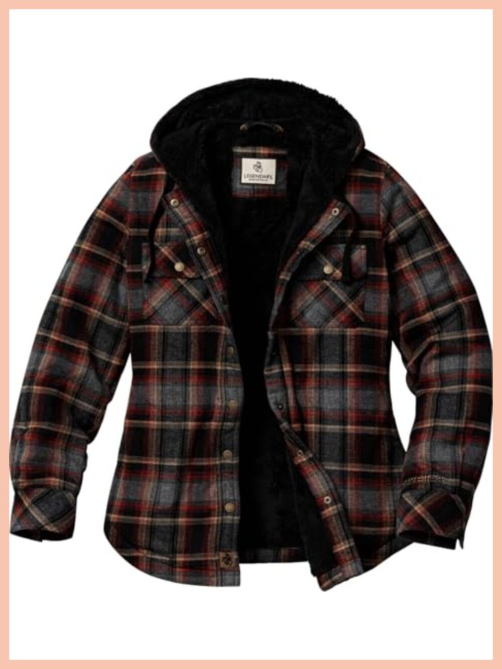 Sherpa Lined Hooded Flannel Shirt Jacket Snap Front Plaid
